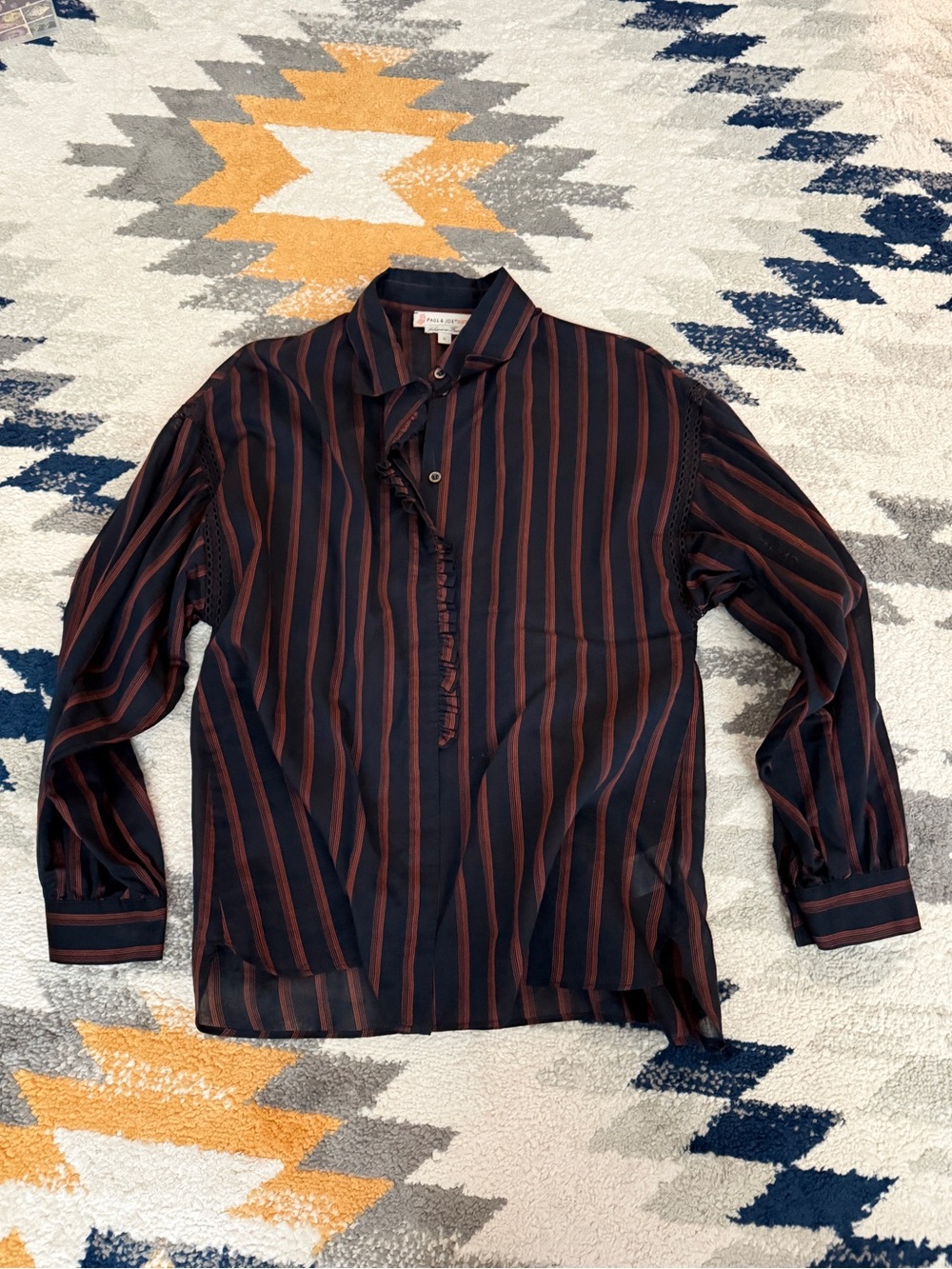 Paul & Joe Sister Shirt - Navy with Rust Stripes